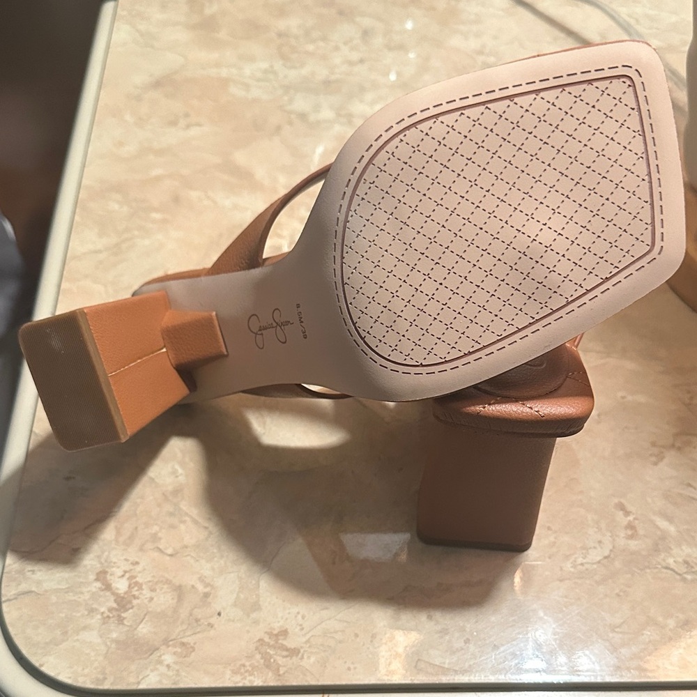 Jessica Simpson Brown Quilted Leather Women's Sandals - Picture 4 of 5